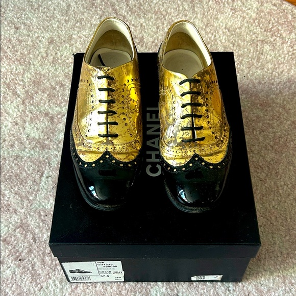 CHANEL Gold Loafers size 37.5 - Picture 1 of 8